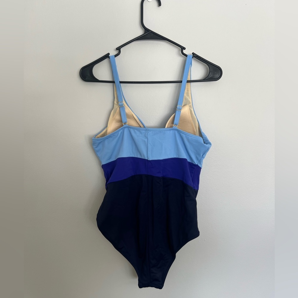 Swimsuits For All One Piece Blue Colorblock Tummy Control Size 12 - Picture 2 of 3